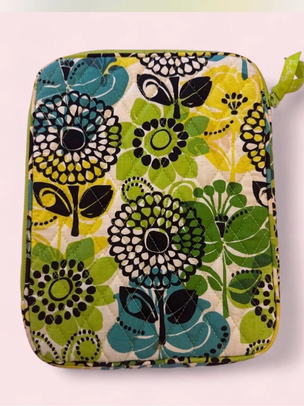 Vera Bradley Floral Zip Pouch - Green, Teal, Black Table/ IPad Case